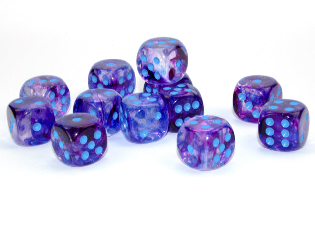 Chessex Dice - 16mm d6 Dice Block - 12 Dice - Nebula - Nocturnal Blue
