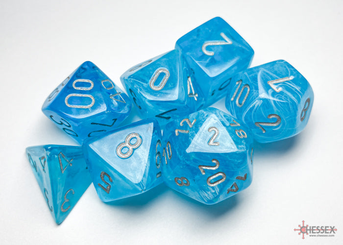 Chessex Dice - Polyhedral 7 - Die Set - Luminary - Sky/Silver