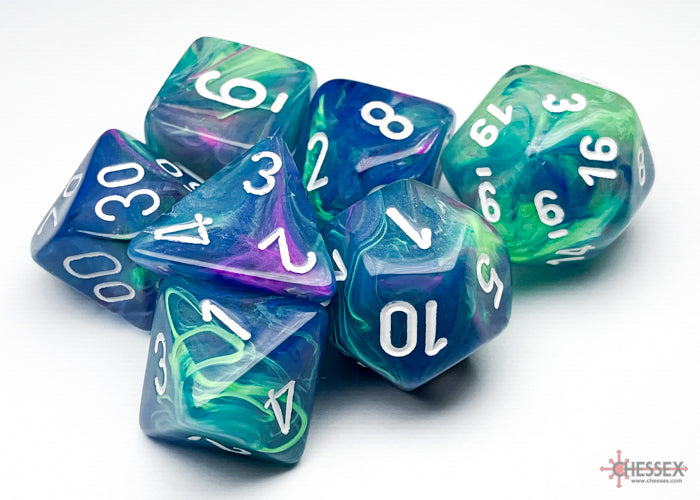 Chessex Dice - Polyhedral 7 - Die Set - Festive - Waterlily/White