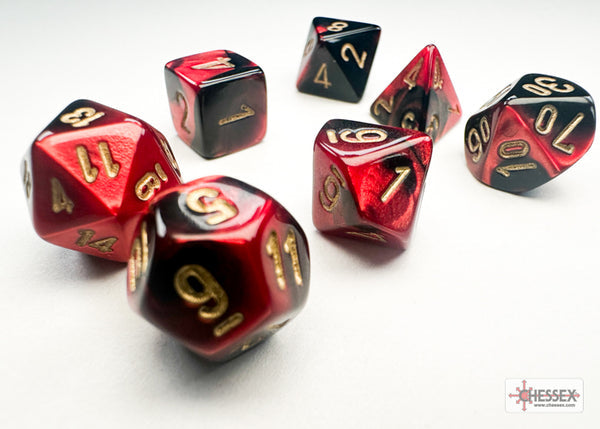 Chessex - Mini-Polyhedral 7 Die Set - Gemini, Black, Red & Gold