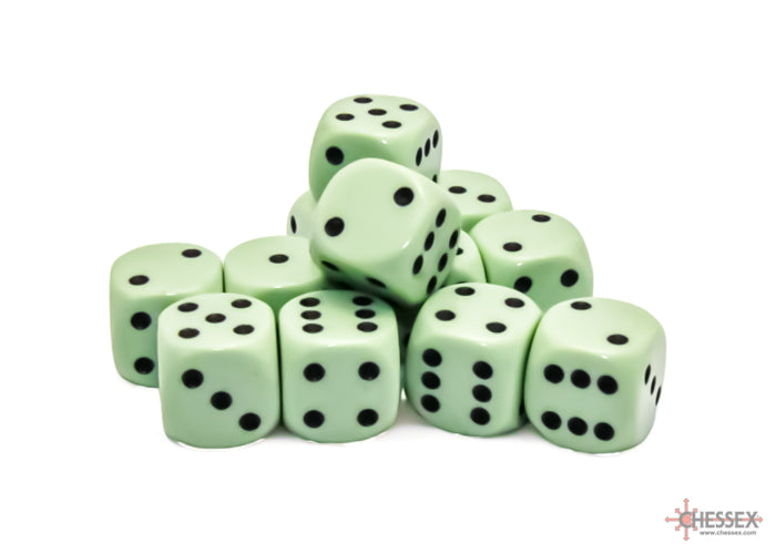 Chessex Dice - 16mm d6 Dice Block - 12 Dice - Opaque - Pastel Green/Black