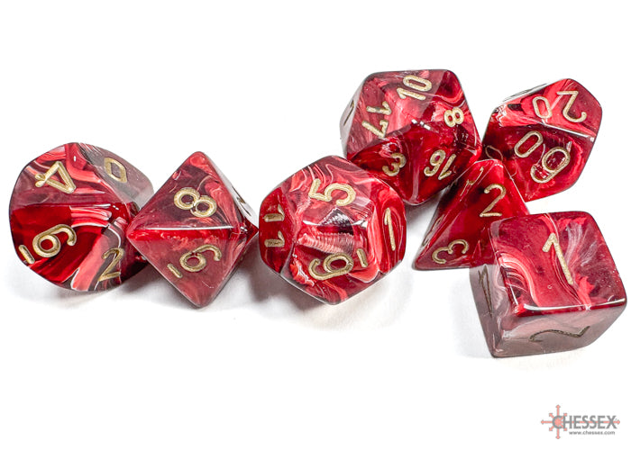 Chessex Dice - Polyhedral 7 - Die Set - Vortex - Burgundy/Gold