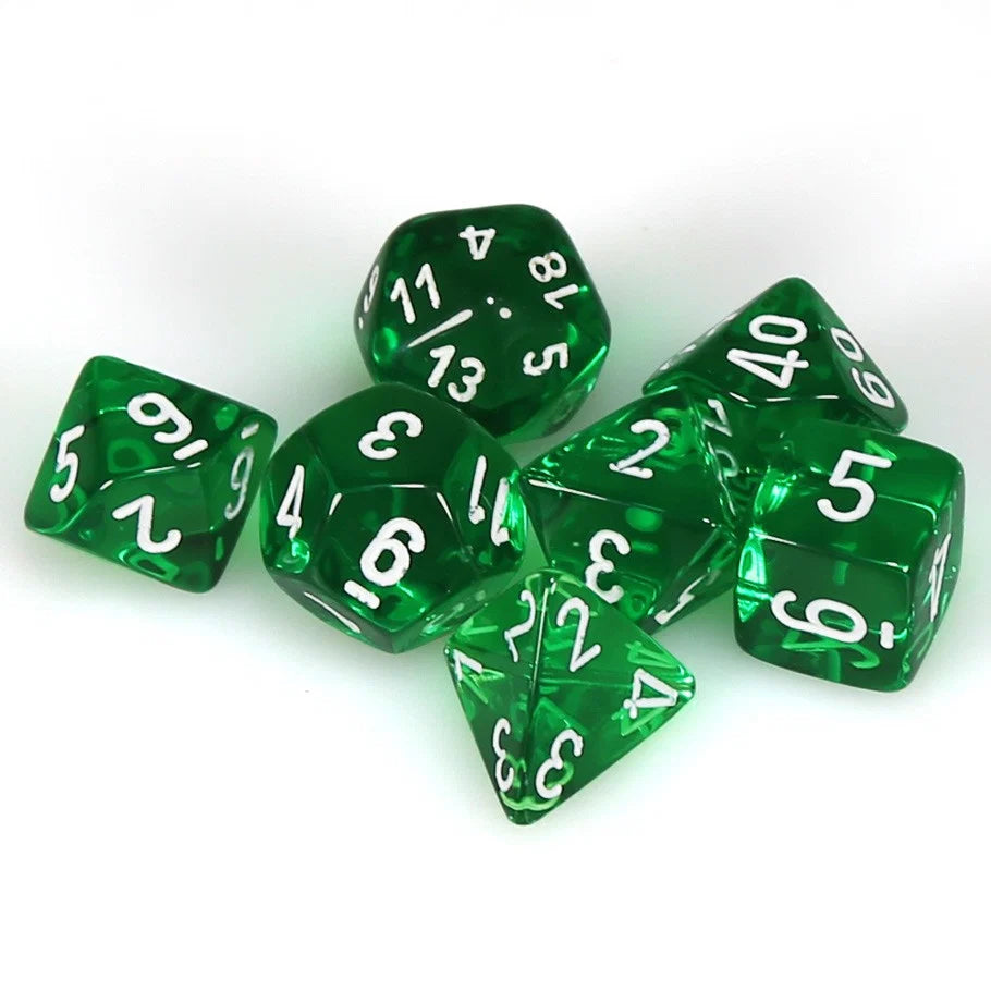 Chessex Dice - Polyhedral 7 - Die Set - Translucent - Green/White