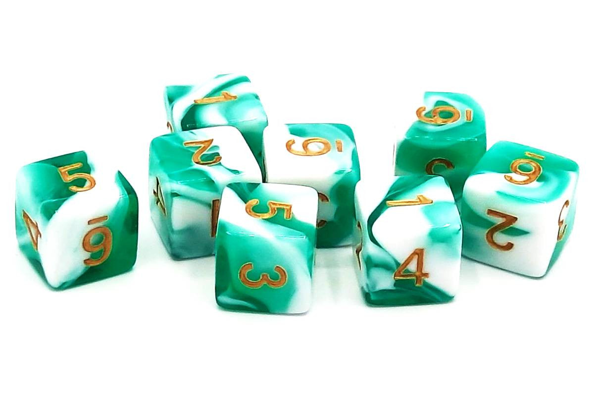 Old School Dice - D6 Set Vorpal - Cyan & White w/Gold