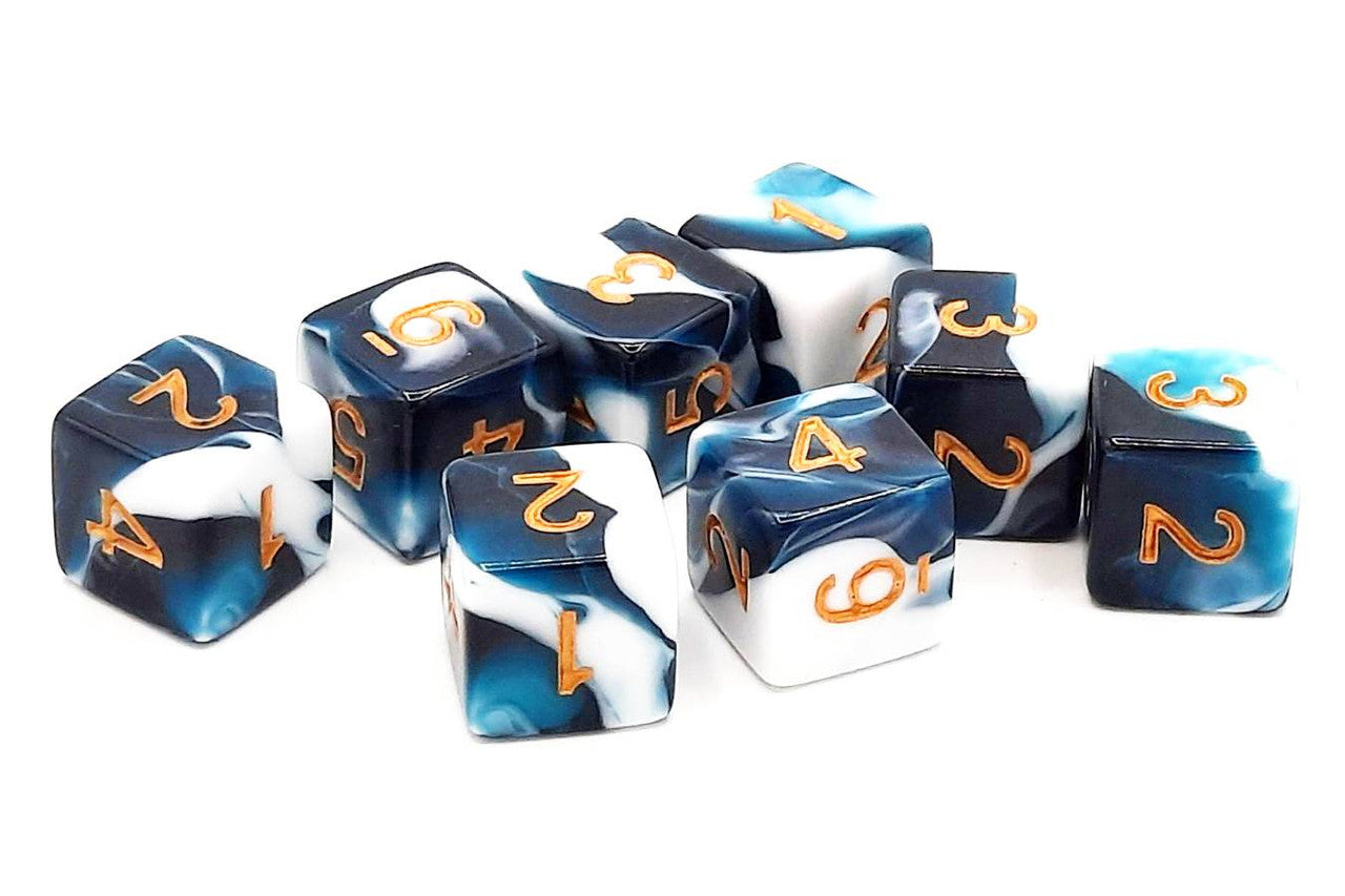 Old School Dice - D6 Set Vorpal - Dark Blue & White w/Gold