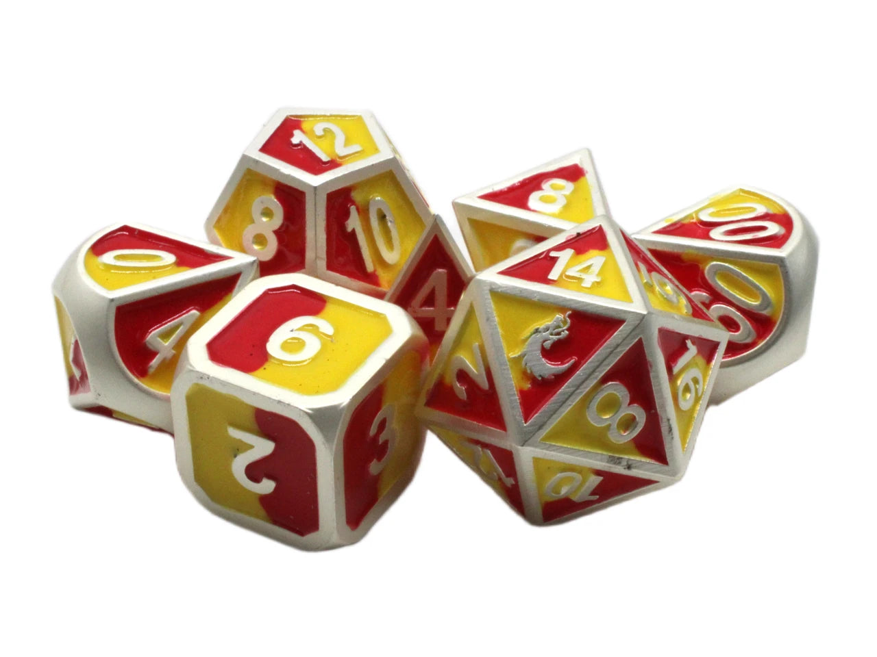 Old School Dice - Dragon Forged - Platinum Red & Yellow