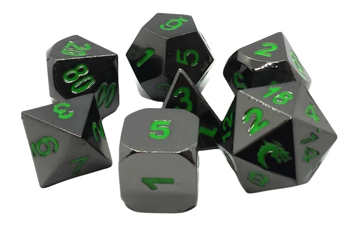 Old School Dice - Halfing Forged - Black Nickel w/Green