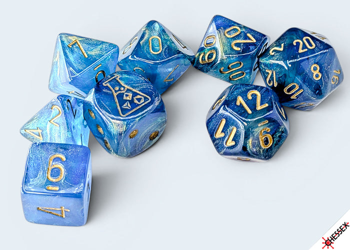 Chessex - Lab Dice - Polyhedral 7 Die Set - Shimmer, Aqueous/gold