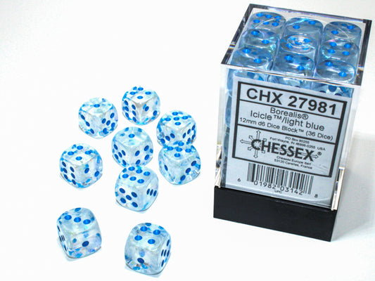 Chessex Dice - 12mm d6 Dice Block - Borealis - Icicle/light blue