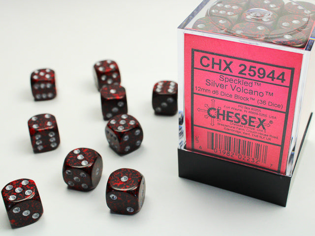 Chessex Dice - 12mm d6 Dice Block - 36 Dice - Speckled - Silver Volcano