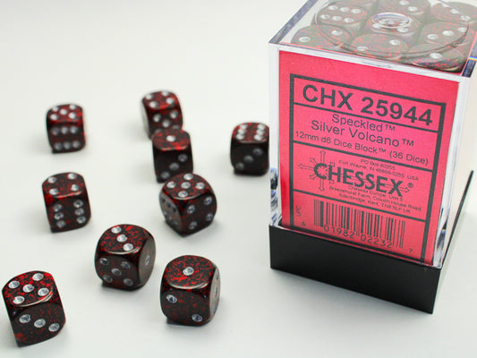 Chessex Dice - 12mm d6 Dice Block - 36 Dice - Speckled - Silver Volcano