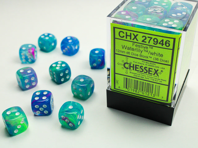 Chessex Dice - 12mm d6 Dice Block - Festive - Waterlily/White