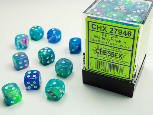 Chessex Dice - 12mm d6 Dice Block - Festive - Waterlily/White
