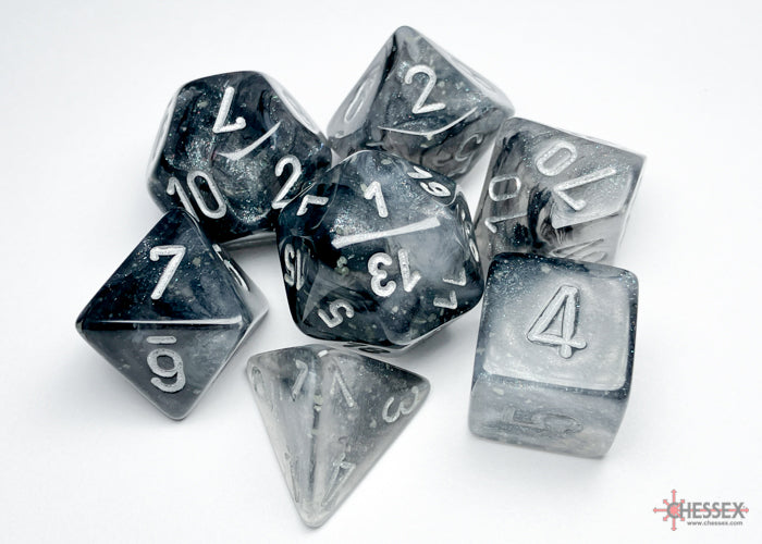 Chessex Dice - Polyhedral 7-Die Set - Borealis - Light Smoke/Silver