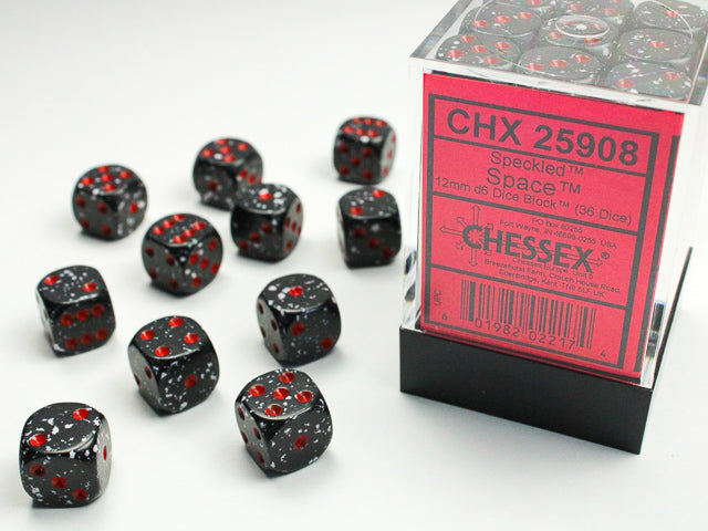Chessex Dice - 12mm d6 Dice Block - 36 Dice - Speckled - Space