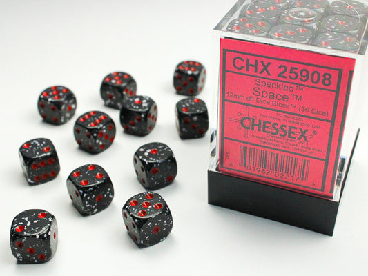 Chessex Dice - 12mm d6 Dice Block - 36 Dice - Speckled - Space