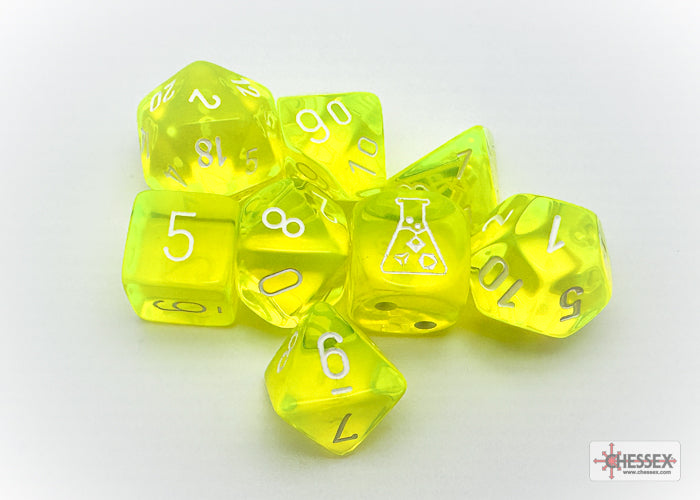 Chessex Dice - Polyhedral 7-die Set with bonus die - Translucent - yellow/white