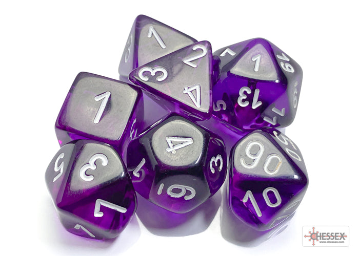 Chessex Dice - Polyhedral 7 - Die Set - Translucent - Purple/White