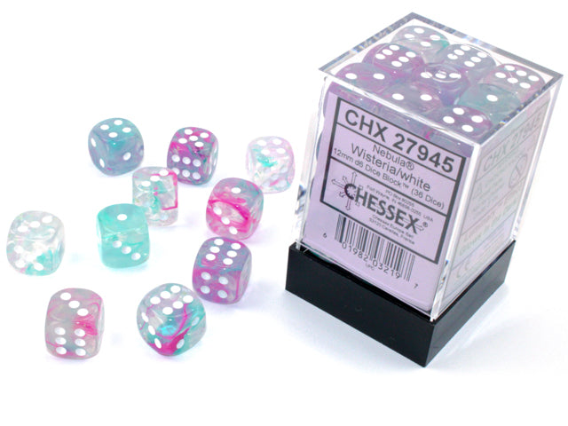 Chessex Dice - 12mm d6 Dice Block - 36 Dice - Nebula - Wisteria/white