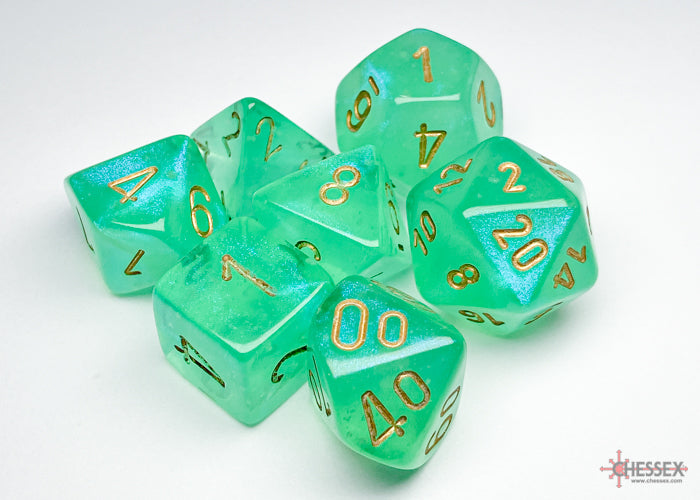 Chessex Dice - Polyhedral 7 - Die Set - Borealis - Light Green/gold
