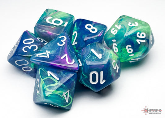Chessex Dice - Polyhedral 7 - Die Set - Festive - Waterlily/White