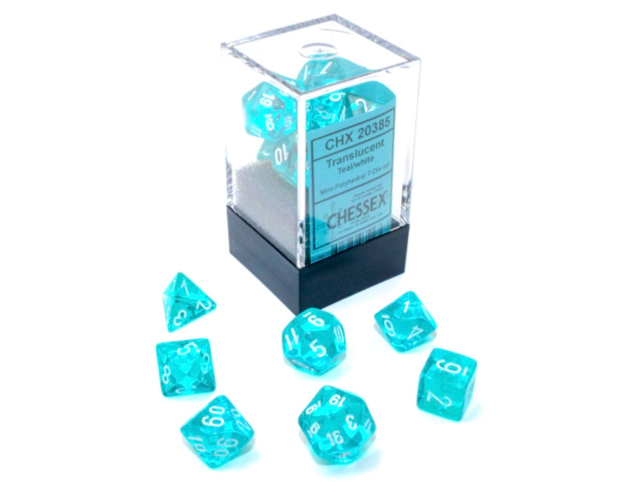 Chessex - Mini-Polyhedral 7 Die Set - Translucent, Teal & White