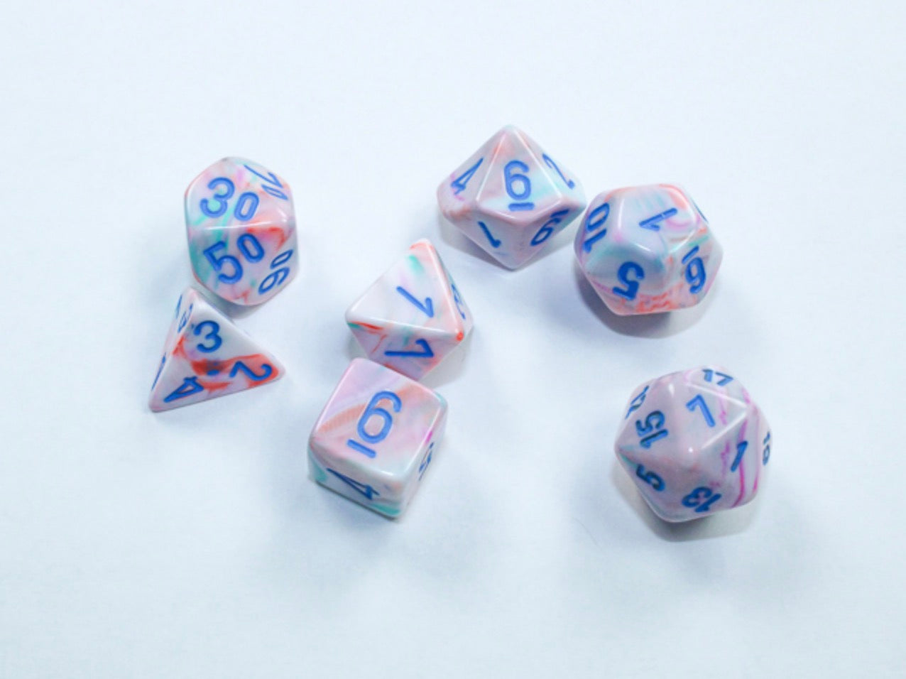 Chessex - Mini-Polyhedral 7 Die Set - Festive Pop Art/ Blue
