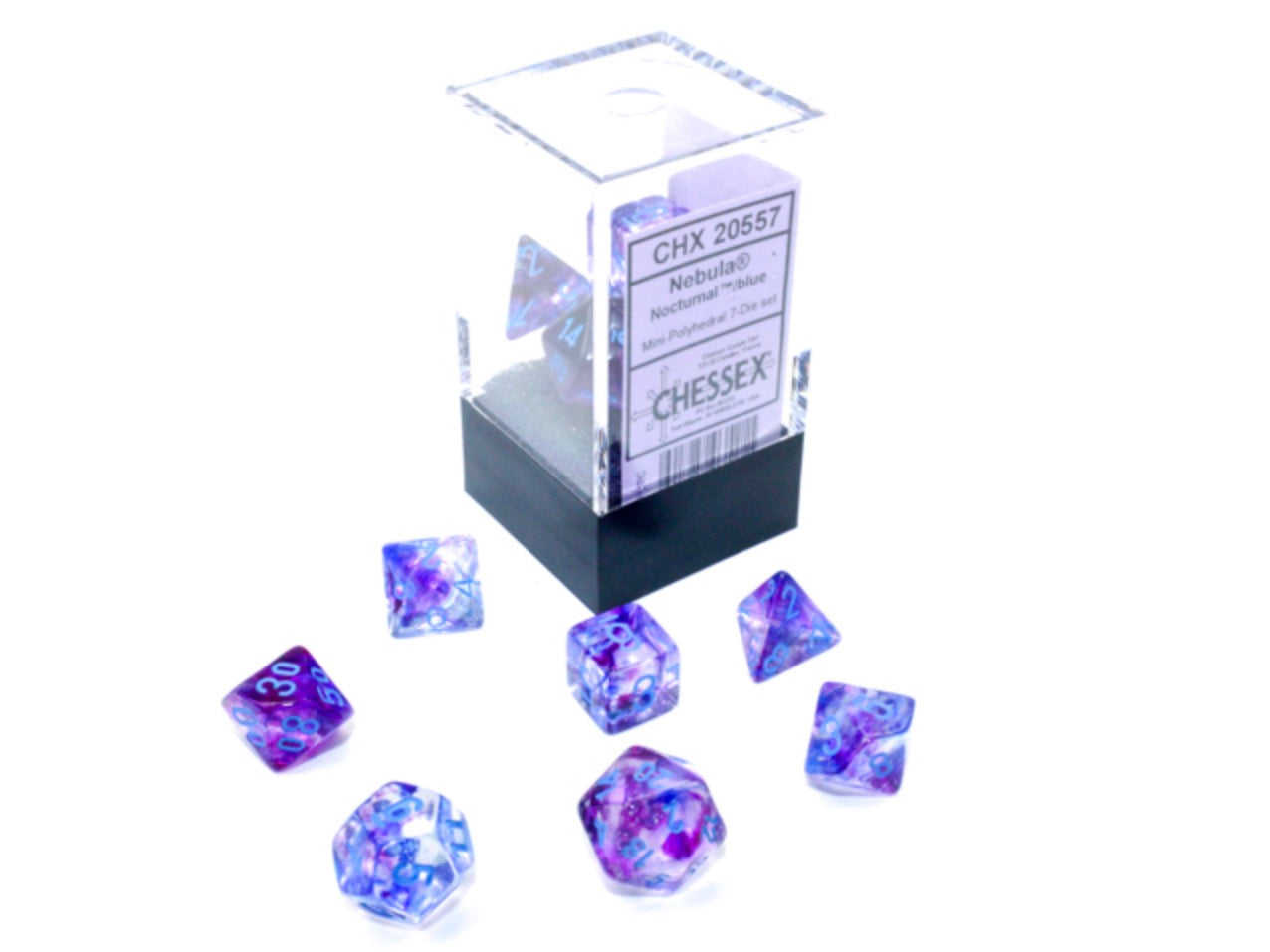 Chessex - Mini-Polyhedral 7 Die Set - Nebula, Nocturnal & Blue