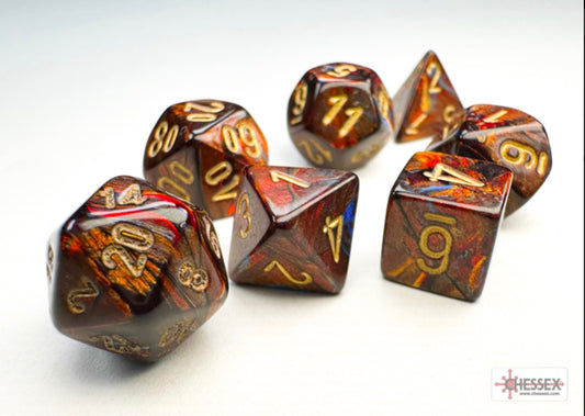Chessex - Mini-Polyhedral 7 Die Set - Scarab, Blue Blood & Gold