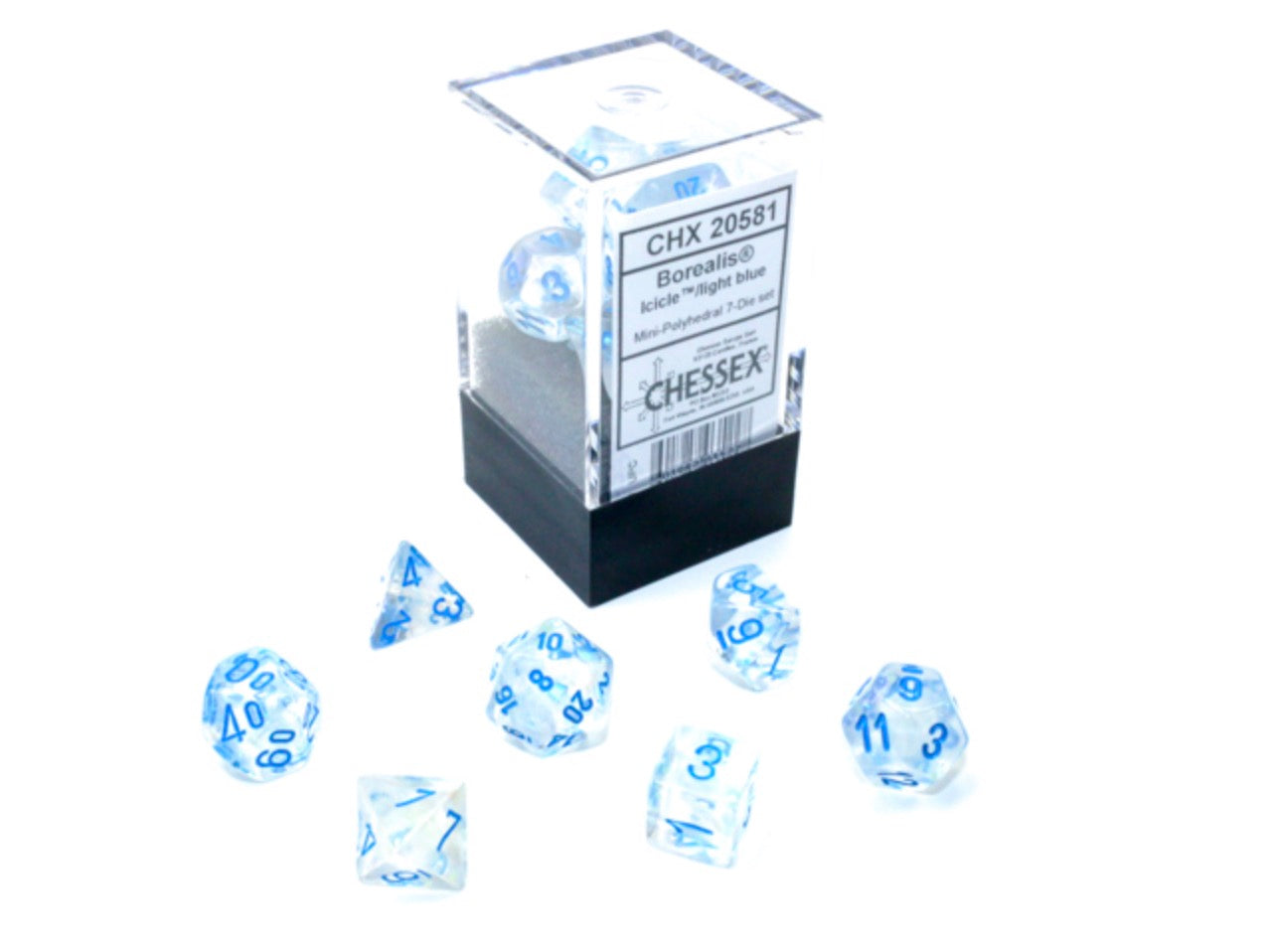 Chessex - Mini-Polyhedral 7 Die Set - Borealis, Icicle & Light Blue