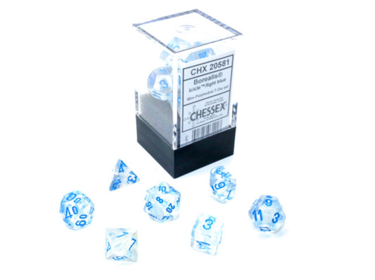 Chessex - Mini-Polyhedral 7 Die Set - Borealis, Icicle & Light Blue