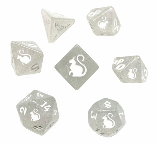 Kitty Clacks - Polyhedral Dice Set - Snowball