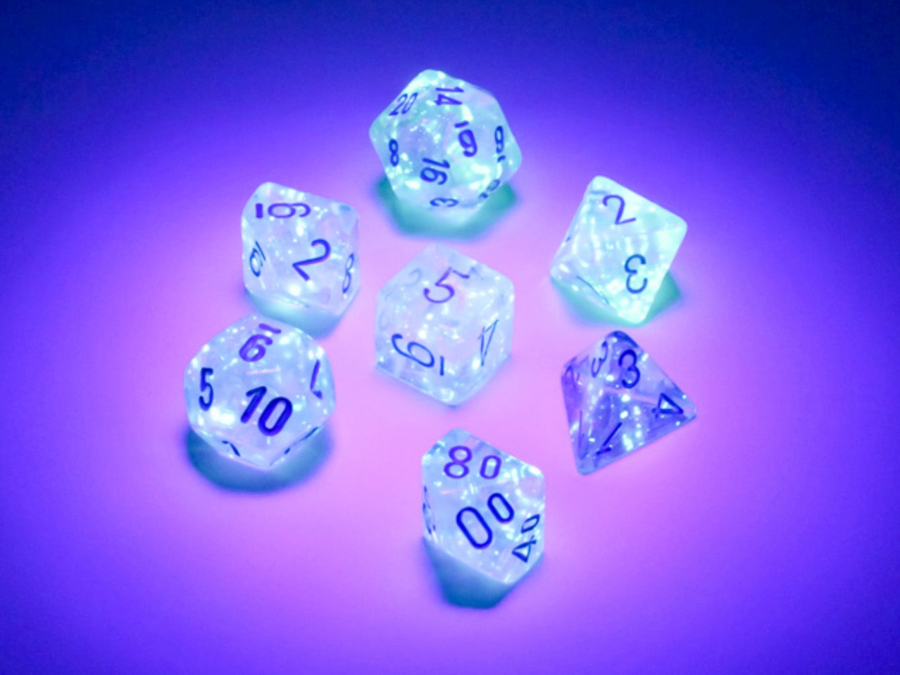 Chessex - Mini-Polyhedral 7 Die Set - Borealis, Icicle & Light Blue