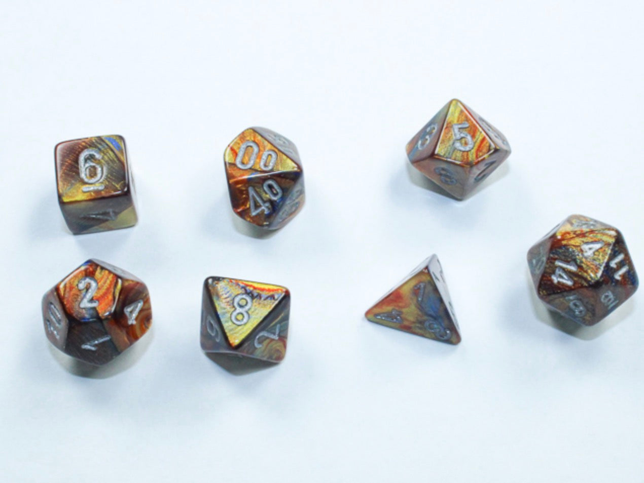 Chessex - Mini-Polyhedral 7 Die Set - Lustrous, Gold & Silver