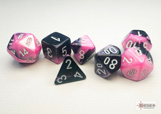 Chessex - Mini-Polyhedral 7 Die Set - Gemini, Black, Pink & White