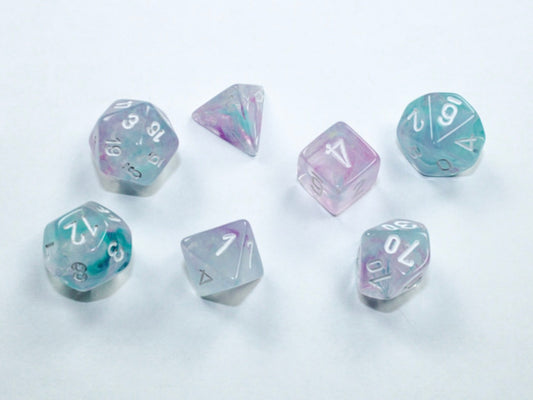Chessex - Mini-Polyhedral 7 Die Set - Nebula Wisteria/White