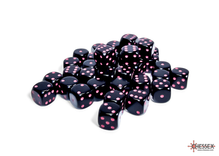 Chessex Dice - 12mm d6 Dice Block - 36 Dice - Opaque - Black/Pink