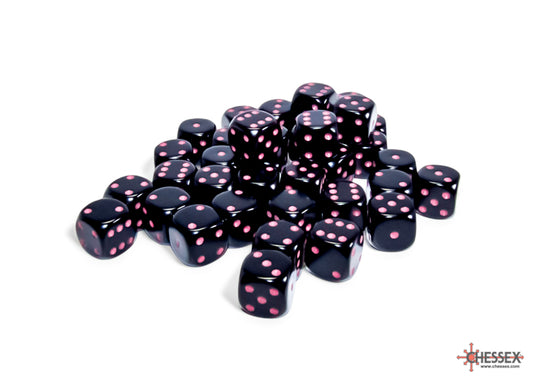 Chessex Dice - 12mm d6 Dice Block - 36 Dice - Opaque - Black/Pink