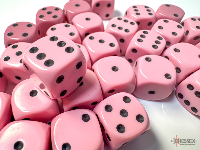 Chessex Dice - 12mm d6 Dice Block - 36 Dice - Opaque - Pastel Pink/Black