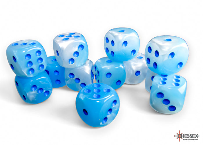 Chessex Dice - 16mm d6 Dice Block - 12 Dice - Gemini - Green- Pearl Turquoise/Blue