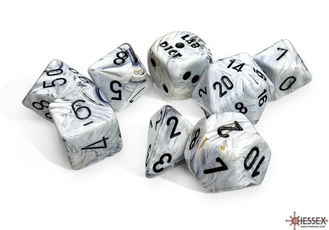 Chessex Dice - Polyhedral 7-die Set with bonus die - Marble - Calcite/black