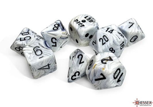 Chessex Dice - Polyhedral 7-die Set with bonus die - Marble - Calcite/black
