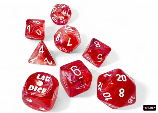 Chessex Dice - Polyhedral 7-die Set with bonus die - Borealis - passion/white