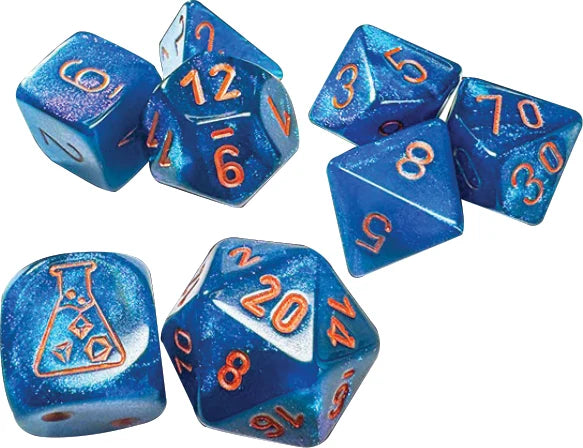 Chessex Dice - Polyhedral 7-die Set with bonus die - Borealis - midnight/copper