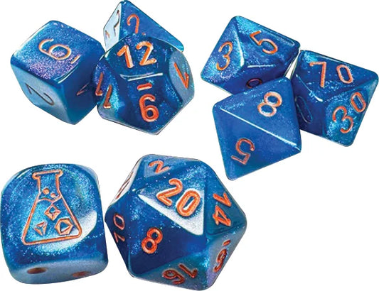 Chessex Dice - Polyhedral 7-die Set with bonus die - Borealis - midnight/copper
