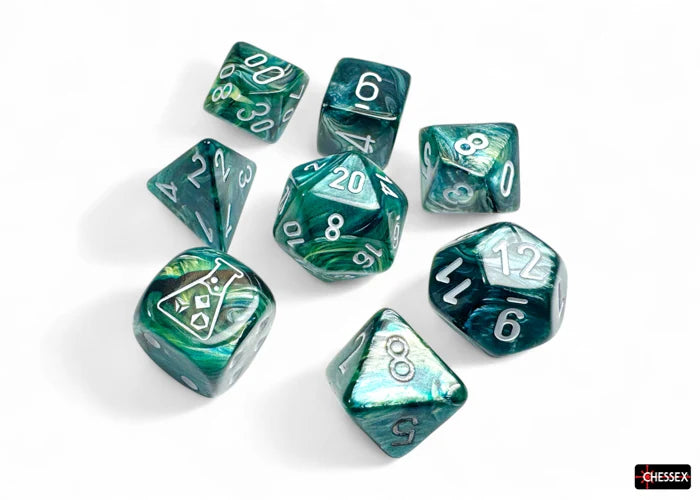 Chessex Dice - Polyhedral 7-die Set with bonus die - Lustrous - neptune/grey