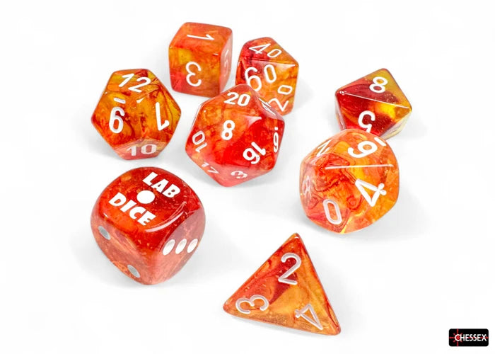 Chessex Dice - Polyhedral 7-die Set with bonus die - nebula - molten/white