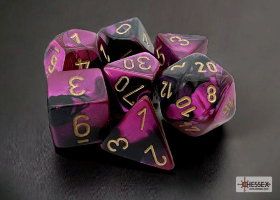 Chessex Dice - Polyhedral 7-Die Set - Gemini - Black-Purple-Gold