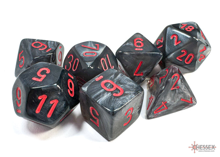 Chessex Dice - Polyhedral 7 - Die Set - Velvet - Black/Red