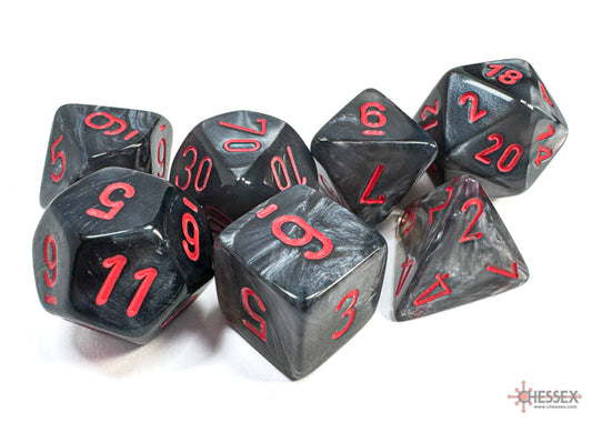 Chessex Dice - Polyhedral 7 - Die Set - Velvet - Black/Red